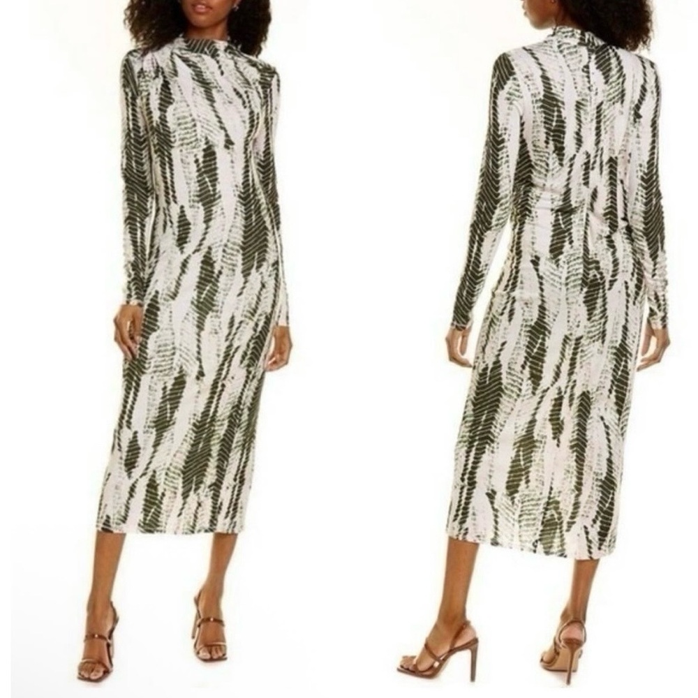 Ted Baker London Green and White Long Sleeve Dress